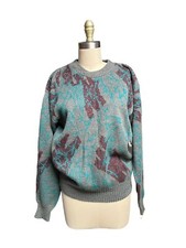 VINTAGE Abstract Sweater Mens Sz L Gray Acrylic Wool Kennington 90s