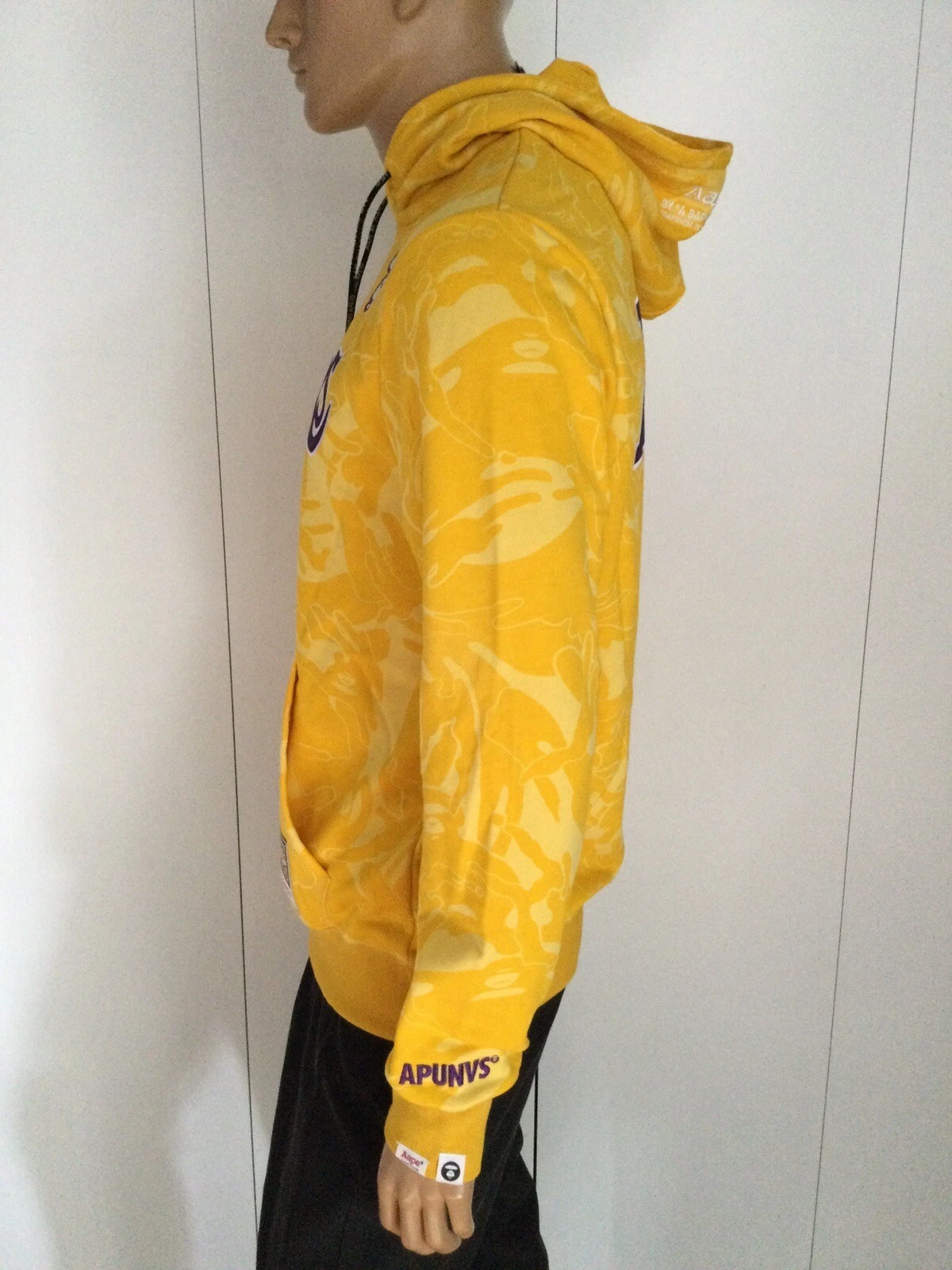 A BATHING APE (BAPE) Felpa con cappuccio Aape X Mitchell & Ness Yellow Lakers taglia XXL