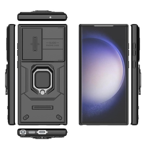 Ring Holder Stand Sliding Lens Protection Case For Samsung Galaxy S23 Ultra Plus - Picture 7 of 20