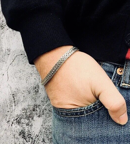 Elegante Bracciale Catena Coda Volpe Argento Acciaio Inox - Foto 6 di 6