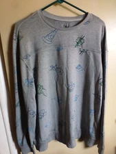 Disney Animator's Sketch Pullover Sweater New Large HTF Rare Gray w Blue