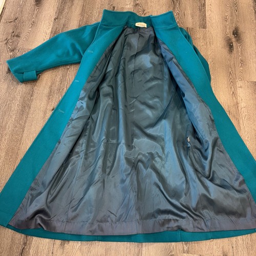 VTG Neiman Marcus 100% Wool Turquoise 3 Button Overcoat Trench Union Made 80s - Picture 2 of 21