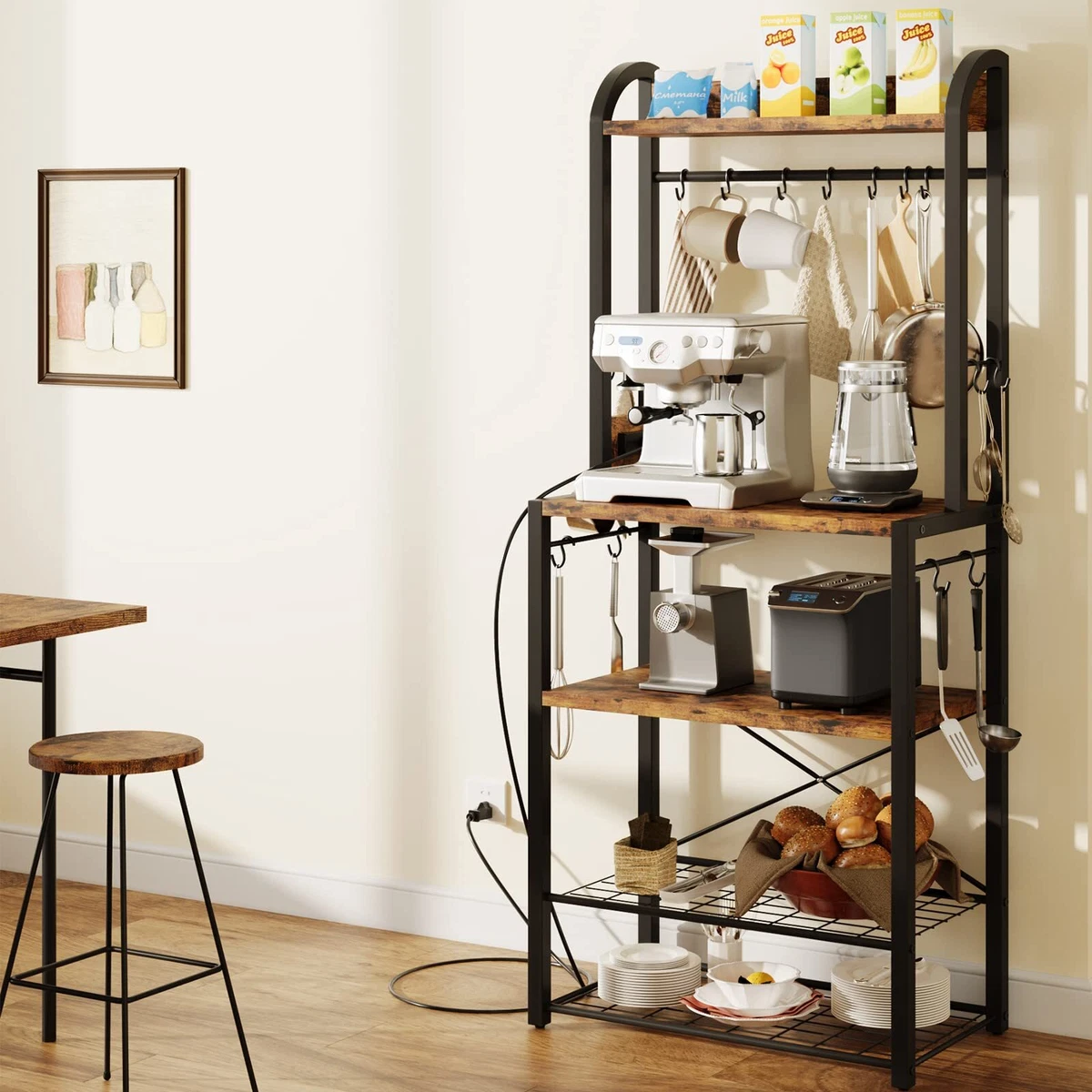 8-Tier Kitchen Baker's Rack with Power Outlets, Microwave Oven