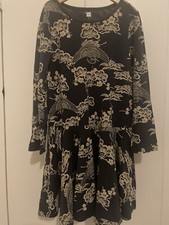 Tea Collection Gray Grey Asian Print Dress Girls 7 EUC
