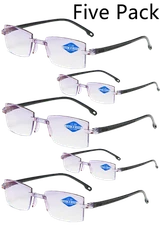 5 Pack Bifocal a line rimless anti blue light diamond cut Reading Glasses