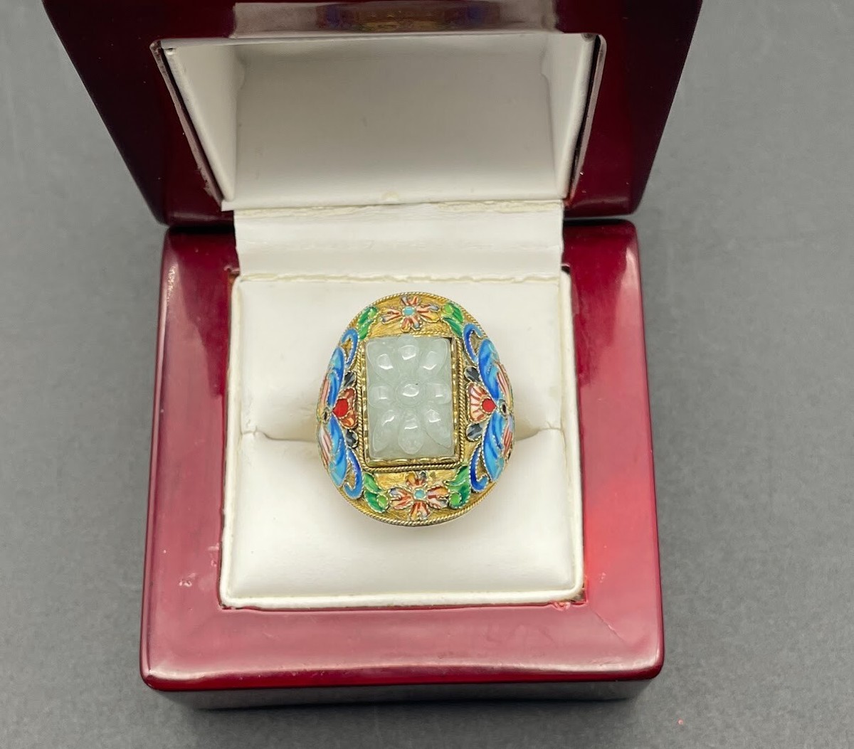 Vintage Mid-1900 Carved white jade Ring main image 0