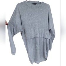 PrettyLittleThing Grey Long Sleeve Jersey Layer T Shirt Dress Size 2 Oversized
