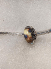 New Pandora Transparent w/Cream Background Brown Dots Murano Bead - BEAUTIFUL