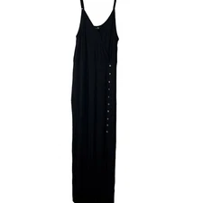 Miss Me Black Ribbed Slinky Maxi Dress Spaghetti Strap Vneck Size M
