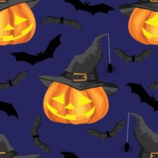 Halloween Pumpkins And Bats Cotton Fabric Sold by the Yard 36 X 44 Inches
