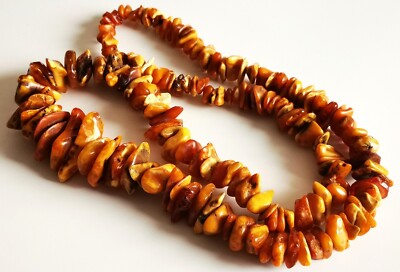 Vintage Baltic Amber Egg Yolk Huge Beads 30 Inch Long Necklace