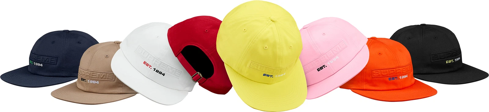 Casquette logo en relief suprême 6 panneaux noir rouge blanc rose bronzé S/S 18