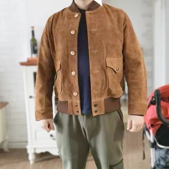 Retro-Style SUEDE A1 Bomber Jacket Men's Cowhide Leather Military Flight Jacket - Image 4 of 4