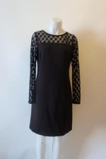 Womens Eliza J New York Black Long Sleeve Semi Sheer Straight Sheath Dress 10 *