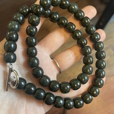 Green Untreated Nephrite Jade bead Necklace Hetian Jade