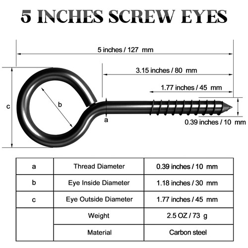 12 Pack 5 Inch Heavy Duty Eye Screws Self-Tapping Screw Hook Rings for Hanging - Imagen 7 de 7