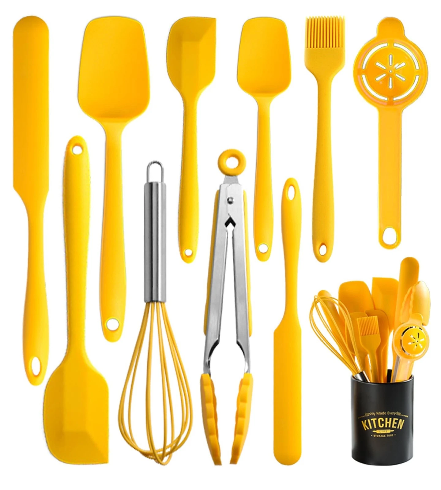 Silicone Spatula Set of 11 Kitchen Utensils with Iron Utensils Holder for Bak...