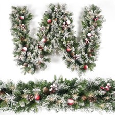 9FT Pre-Lit Artificial Christmas Garland, Snow-Flocked w/ Lights and Pinecones