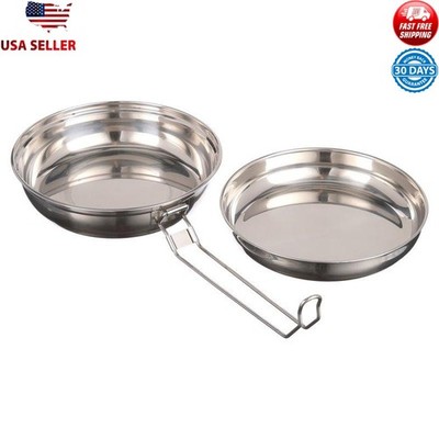Stainless Steel & Plastic Camp Mess Kit Non-Stick Pot Travel Cookware Set New
