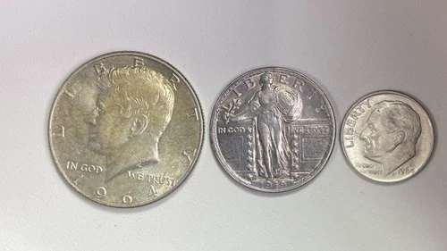 90% Silver Coin Lot – Kennedy Half, Standing Liberty Quarter, Dime-ESTATE FIND