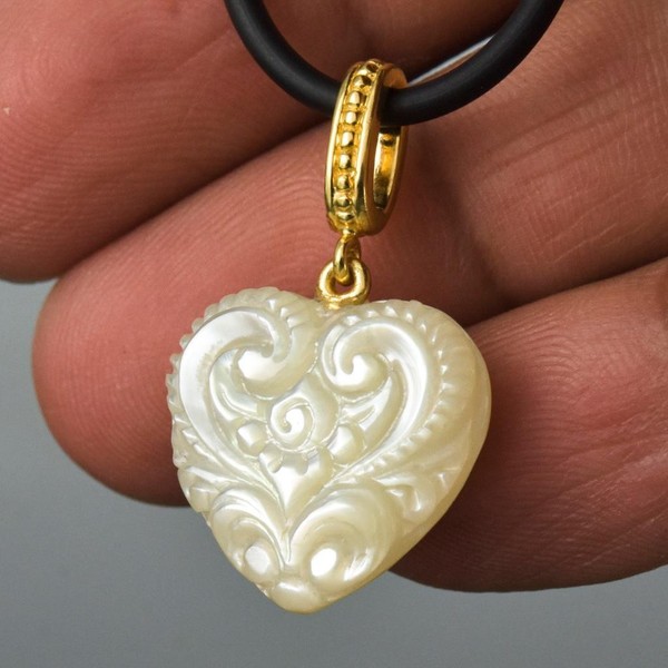 Alternate view of Heart Pendant Carved Mother-of-pearl Gold Vermeil Over Sterling Silver 4.46g