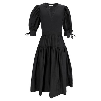 Ulla Johnson Cintia Midikleid Mit Puffärmeln Aus Schwarzer Baumwolle Weiblich