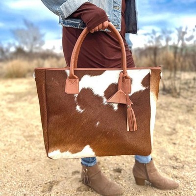 Genuine Cowhide Leather Tote Bag for Women | Western Hair on Shoulder Bag Boho