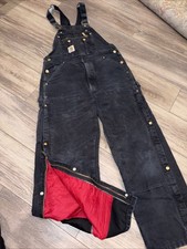 VTG Distressed Carhartt Overalls Bib Black Double Knee Insulated Coveralls 34x28