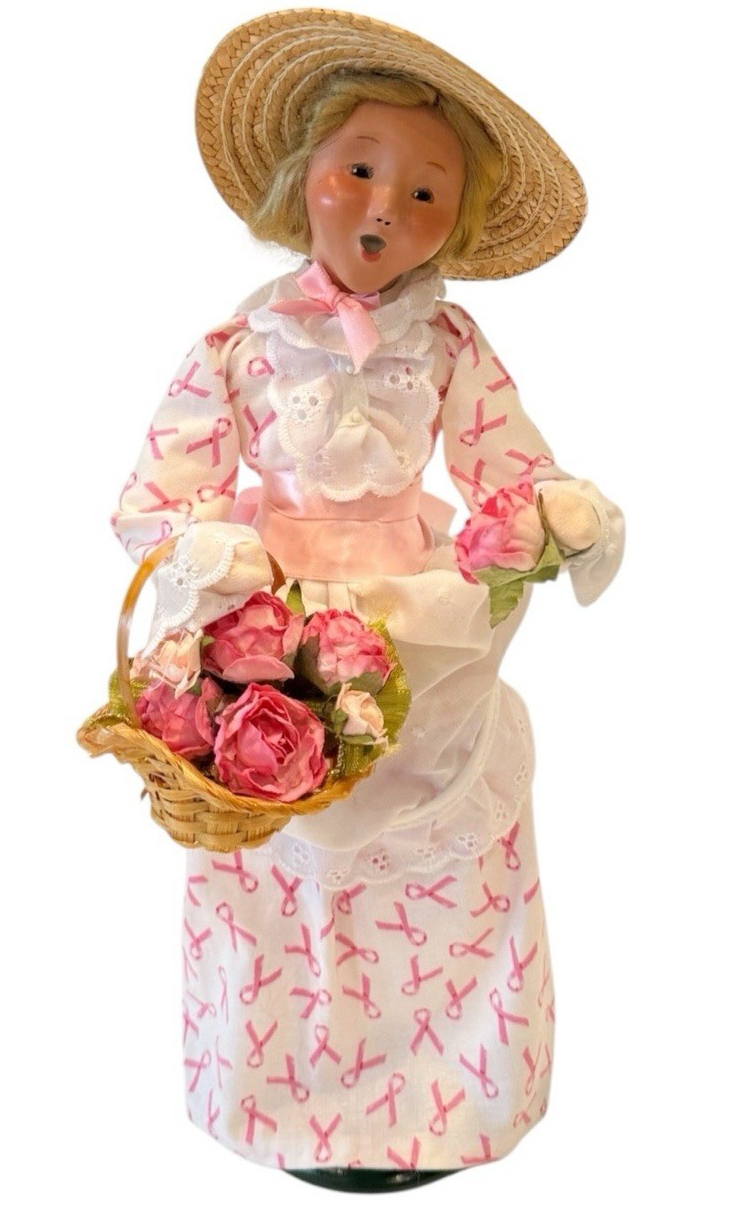 Byers Choice Christmas Caroler Breast Cancer Awareness Woman 2009