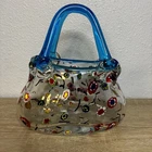Vintage Murano Style Millefiori Art Glass Purse Vase Hand Blown Basket