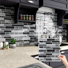 10PCS Grey Marble Vinyl Peel and Stick Wall Tile Backsplash for kitchen 12X12 In