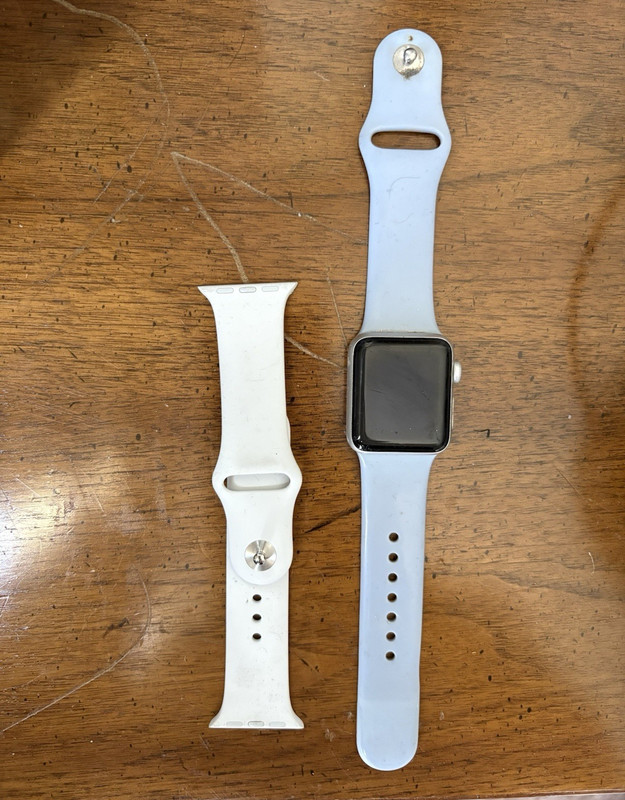 Apple Watch Series 3 38mm Silver Stainless 8GB Unlocked Blue Band +White