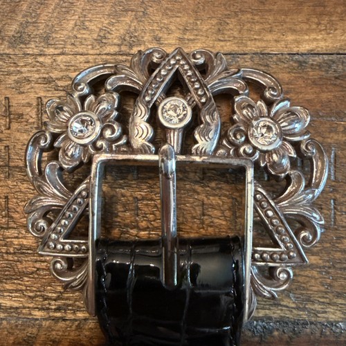 Brighton Blk Patent Leather Sections Belt Sz 36 With Crystal Embellishments - Picture 16 of 16