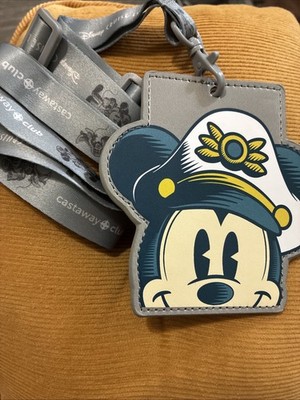 Disney Cruise Line Castaway Club Silver Captain Mickey Key Card Lanyard EX COND