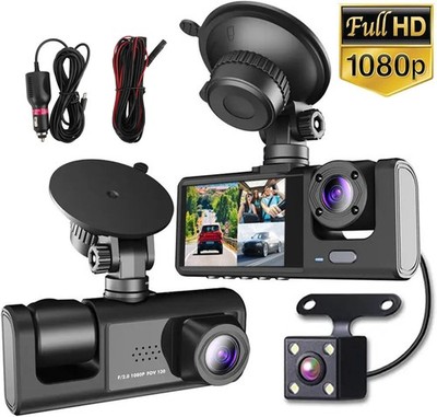 3 Lens Dash Cam Front Cabin Rear 1080P Night Vision, Parking Monitor, G-Sensor