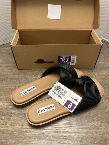 Steve Madden "LIMITT" Women's Textured Cris-Cross Flat Mule Sandal (Black) - NEW - Picture 5 of 7