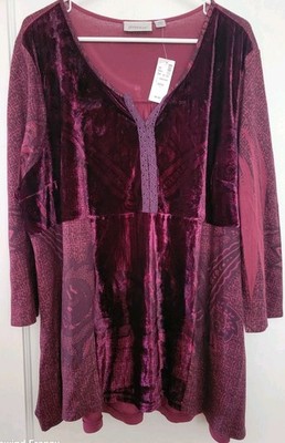 Avenue Maroon Velvet Tunic Top Lace Women s 22/24W NWT Dark Glam