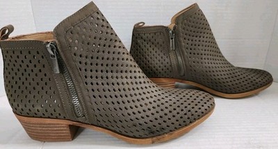 Lucky Brand Women's Booties Size 9.5M Taupe Perforated Two Zipper Leather Suede