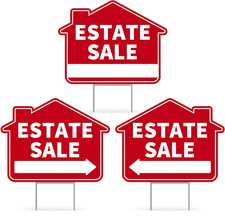3PC Estate Sale Yard Sign with Stake, 17 Inches by 13 Inches - Double Sided Sign