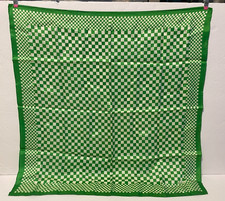 Vintage Echo Silk Scarf Green White Checkerboard Geometric Hand Rolled 22.5x22