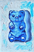 Orso gommoso blu quadro olio 10x15 cm tecnica pastosa dipinto olio su tela