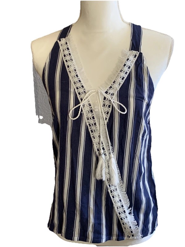 Hayden Los Angeles Top Blouse Sleeveless NWT Blue White Sz Small Summer Spring