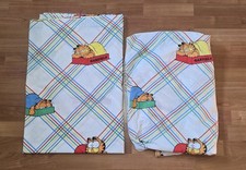 Vintage Garfield Fitted  Flat Sheet Set Twin 1978 Plaid Cartoon Bedding