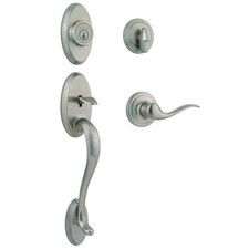 Kwikset Shelburne Satin Nickel Single Cylinder Door Handleset with Tustin Door