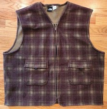 Men's The North Face Brown Plaid Sherpa Fleece Vest XXL Used Zip Up Made in USA