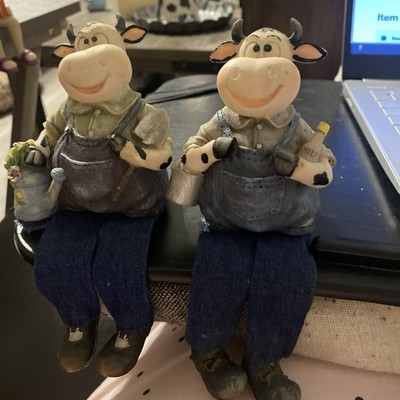 Two Preowned Blue Cow Shelf Sitters Really Cool! Weighted to Sit Easily