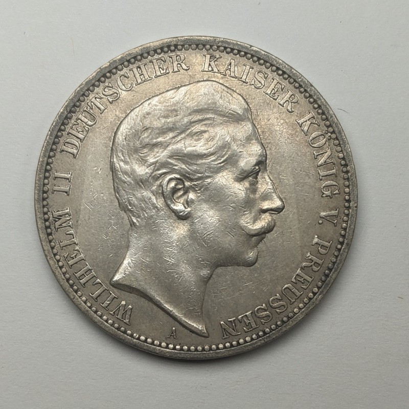 1908 A Prussian Germany Silver .900 Fine 3 Marks