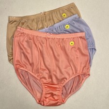 3 Pair Nylon Panties w/ Double Nylon Gusset - Salmon, Blue and Beige Size XL