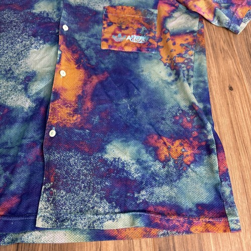 Adidas AOP Tie Dye Mesh Button Up Shirt Short Sleeve Sz M Multicolor - Picture 2 of 12
