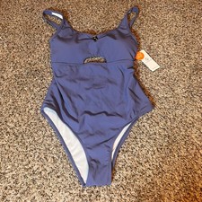 Charmo Women's One Piece Swimsuit Cutout Ribbed UPF 50 Blue Swimwear